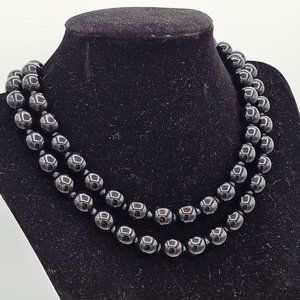 Black Bohemian Glass Beaded Necklace Contemporary Hang Tag